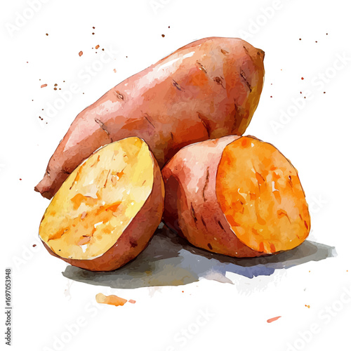 Sweet Potato, watercolor painting vector, isolated on a white background.