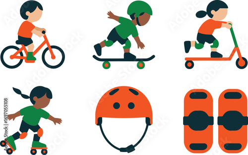 Children Playing Outdoors with Safety Gear Vector Illustration on Transparent Backdrop