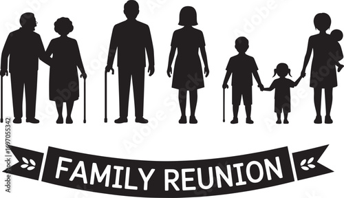 Family Reunion Silhouette Banner with Generations Standing Together in Unity and Togetherness