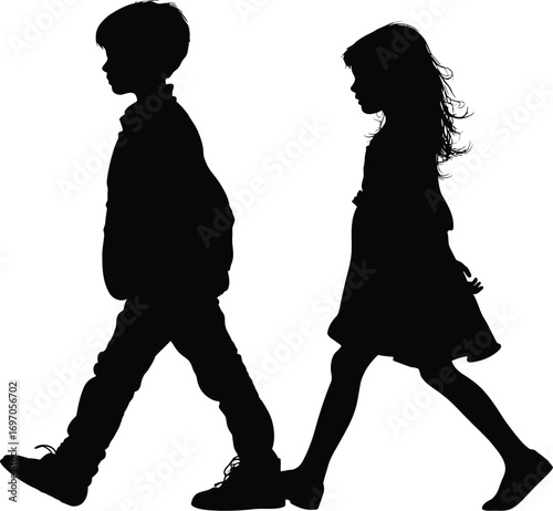 Silhouette of Two Children Walking