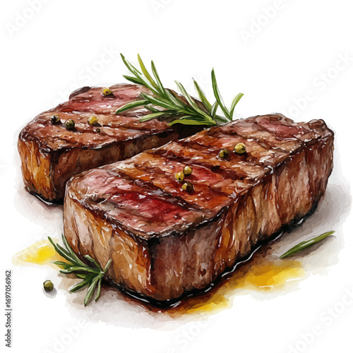 watercolor vector of Steak, isolated on a white background.