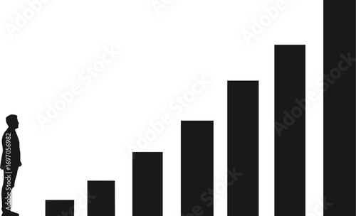 Silhouette of Person Facing an Increasing Bar Graph