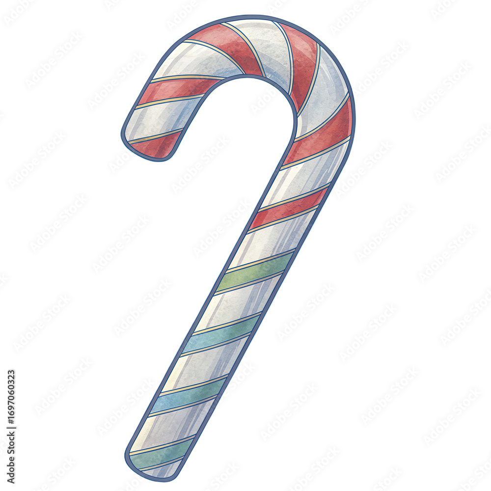 Fototapeta premium Candy cane with red and white stripes on transparent background festive and cheerful holiday decoration