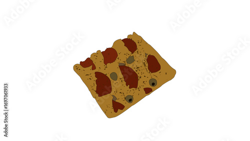 Genoese focaccia with tomatoes, olives, and oregano	