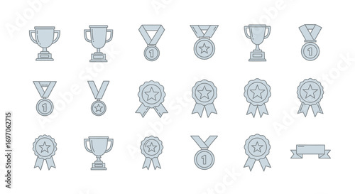 Vector Icons Set of A diverse collection of award trophy and medal line icons. EPS Editable