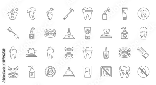 Vector Icons Set of A Large Collection of Hand Drawn Dentistry and Oral Hygiene Icons. EPS Editable