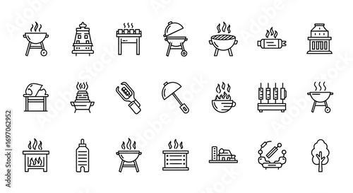 Vector Icons Set of Barbecue and Outdoor Grilling Vector Line Icon Set. EPS Editable