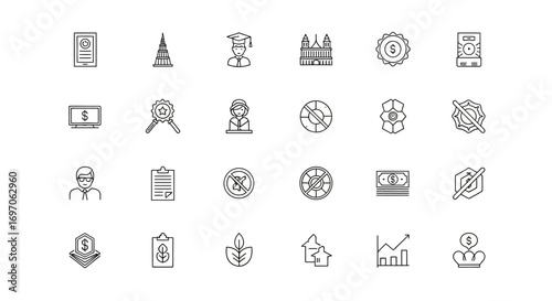 Vector Icons Set of Business and Finance Outline Icon Pack for Digital Use. EPS Editable