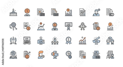 Vector Icons Set of Business Finance and Investment Thin Line Icon Set Collection. EPS Editable