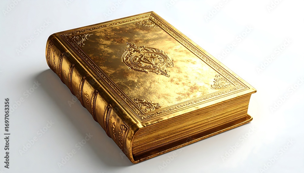 Fototapeta premium Intricate Gold Book with Decorative Accents on a Clean Background