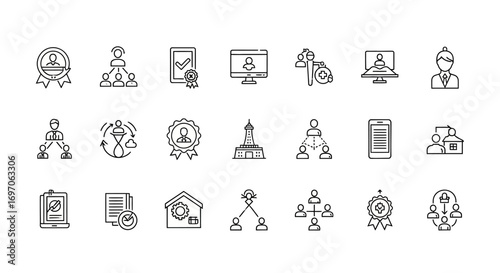 Vector Icons Set of Business Management and Human Resources Line Icon Set. EPS Editable