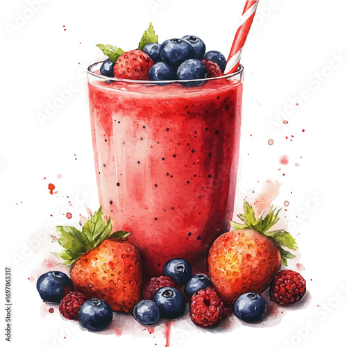 Smoothie, watercolor painting vector, isolated on a white background.