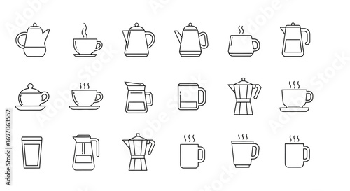 Vector Icons Set of Coffee and Tea Line Art Icon Set Collection on White Background. EPS Editable