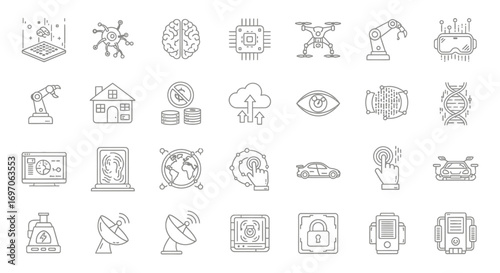 Vector Icons Set of Collection of AI Robotics and Innovation Sketch Style Icons. EPS Editable