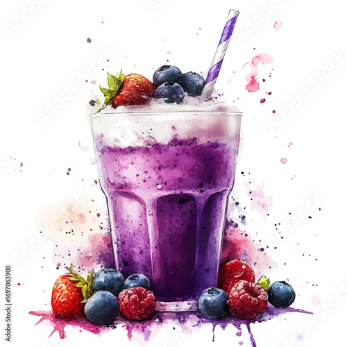 Smoothie, watercolor drawing vector, isolated on a white background.
