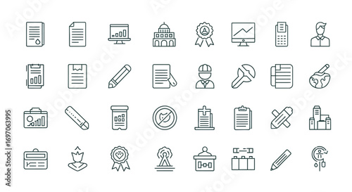 Vector Icons Set of Comprehensive Set of Business Government and Legal Line Icons. EPS Editable