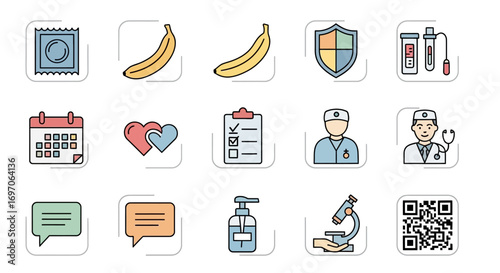 Doodle Sticker Icon Collection for Sexual Health and Medicine. EPS Editable
