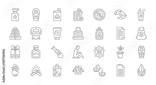 Vector Icons Set of Ecology and Outdoor Adventure Thin Line Icon Set. EPS Editable