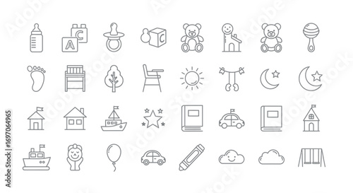 Vector Icons Set of Hand drawn doodle style icon set for baby and childhood themes. EPS Editable