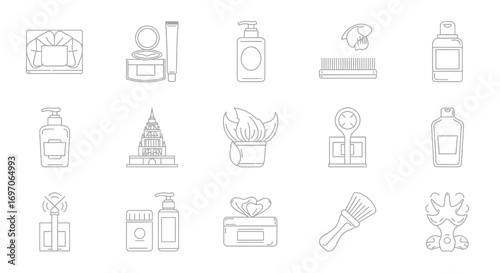 Vector Icons Set of Hand Drawn Line Art Icon Set for Spa Beauty and Wellness. EPS Editable