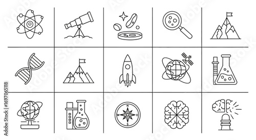 Vector Icons Set of Hand drawn science and discovery doodle icon set. EPS Editable