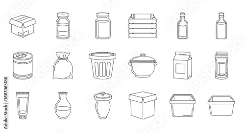 Vector Icons Set of Hand drawn sketch icon set of various containers and packaging. EPS Editable