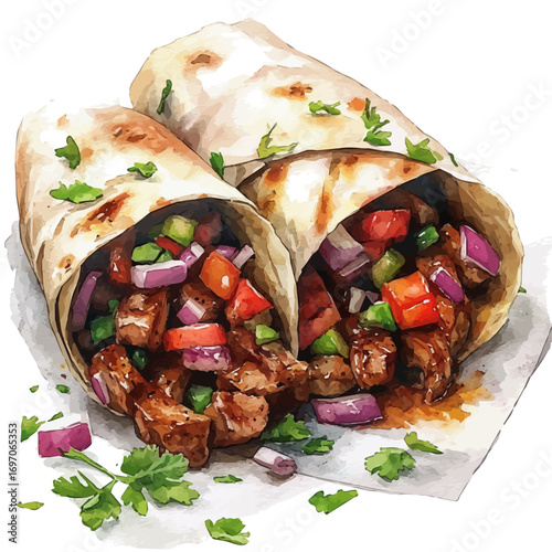 Shawarma, watercolor drawing vector, isolated on a white background.
