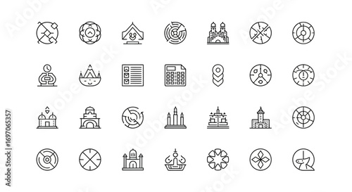 Vector Icons Set of Islamic Religion and Architecture Thin Line Icon Set. EPS Editable