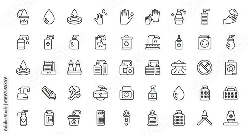 Vector Icons Set of Hygiene and Cleaning Products Thin Line Icon Set. EPS Editable