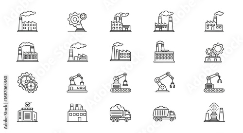 Vector Icons Set of Industrial Manufacturing and Factory Production Line Icon Set. EPS Editable