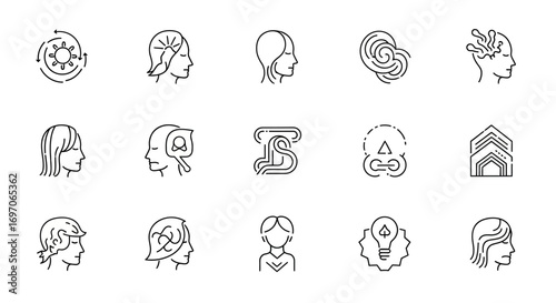 Vector Icons Set of Human Mind Psychology and Creative Thinking Line Icon Set. EPS Editable