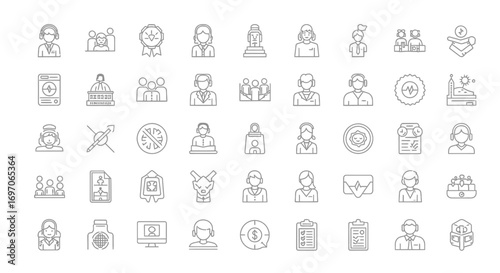 Vector Icons Set of Large collection of business people and office management line icons. EPS Editable