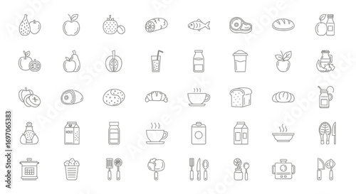 Vector Icons Set of Large set of hand drawn food and drink icons sketch style illustration. EPS Editable