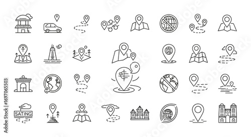 Vector Icons Set of Map location and navigation thin line icons set for travel and GPS. EPS Editable