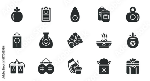 Vector Icons Set of Traditional Asian Food and Cultural Symbols Icon Collection. EPS Editable