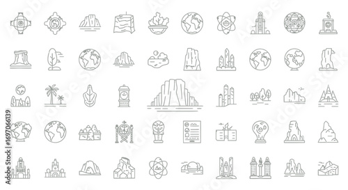 Vector Icons Set of World Landmarks and Natural Wonders Line Icon Set. EPS Editable