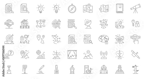 Vector Icons Set of A comprehensive set of thin line icons for research discovery and business strategy. EPS Editable