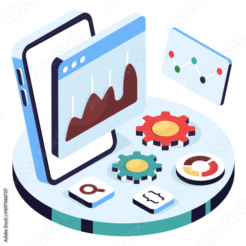 An isometric design icon of web analytics