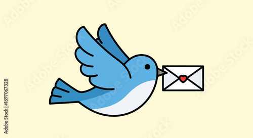 Cute Blue Bird Carrying Love Letter Envelope