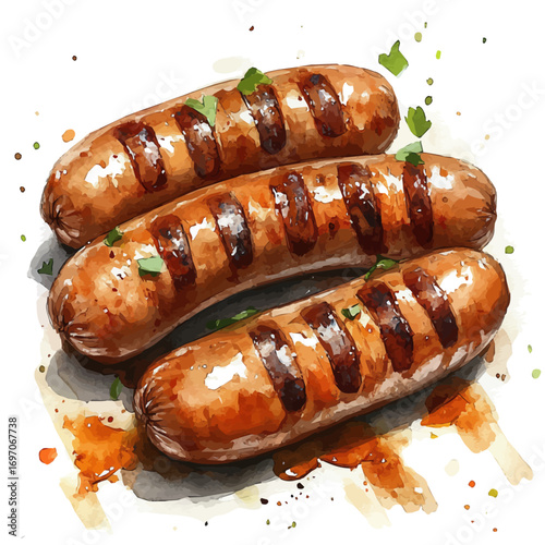Sausages, watercolor illustration vector, isolated on a white background.