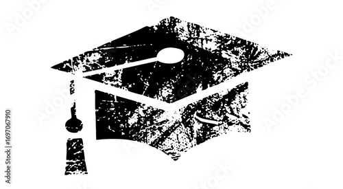 Vector Distressed graduation cap conveys academic achievement.