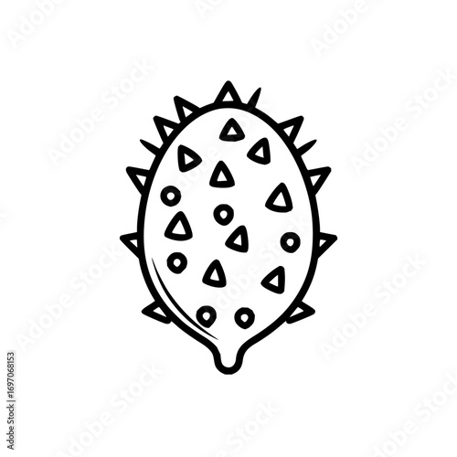 Vector illustration of kiwano melon african horned cucumber exotic fruit outline drawing isolated on white background