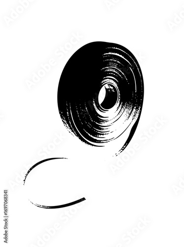 Vector Abstract spiral with textured lines and trailing curve.