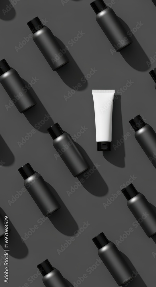 Fototapeta premium Minimalist cosmetic products on dark gray surface