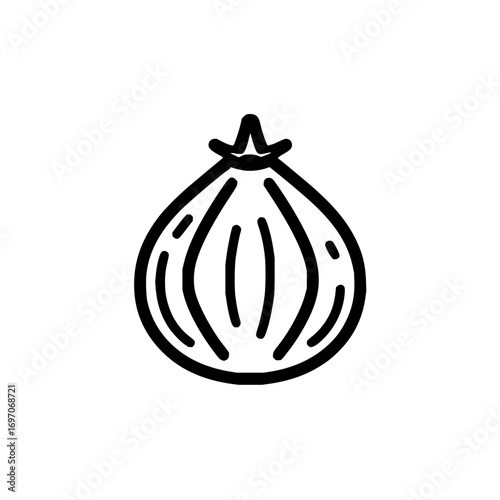 Onion vector illustration drawing icon black and white outline vegetable food ingredient cooking healthy 100