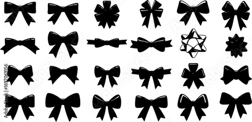 Ribbon bow icon set. Gift, present design elements. Holiday decoration concept. Vector illustration.
