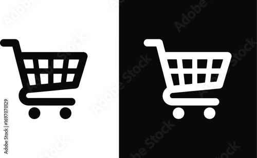 Iconic shopping cart symbol presented in contrasting black and white for versatile design use