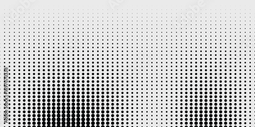 Dotted halftone gradient texture. Vanishing polka dot background. Repeating dots gradation pattern background. Black fading comic pop art overlay background business