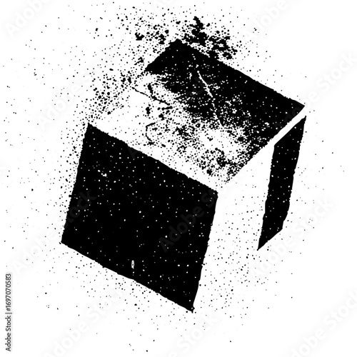 Vector Deconstructed cube with scattered fragments.