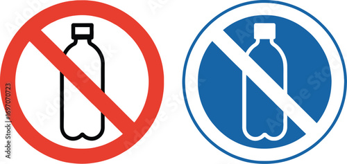 Prohibition signs for plastic bottles, symbolizing environmental protection and waste reduction